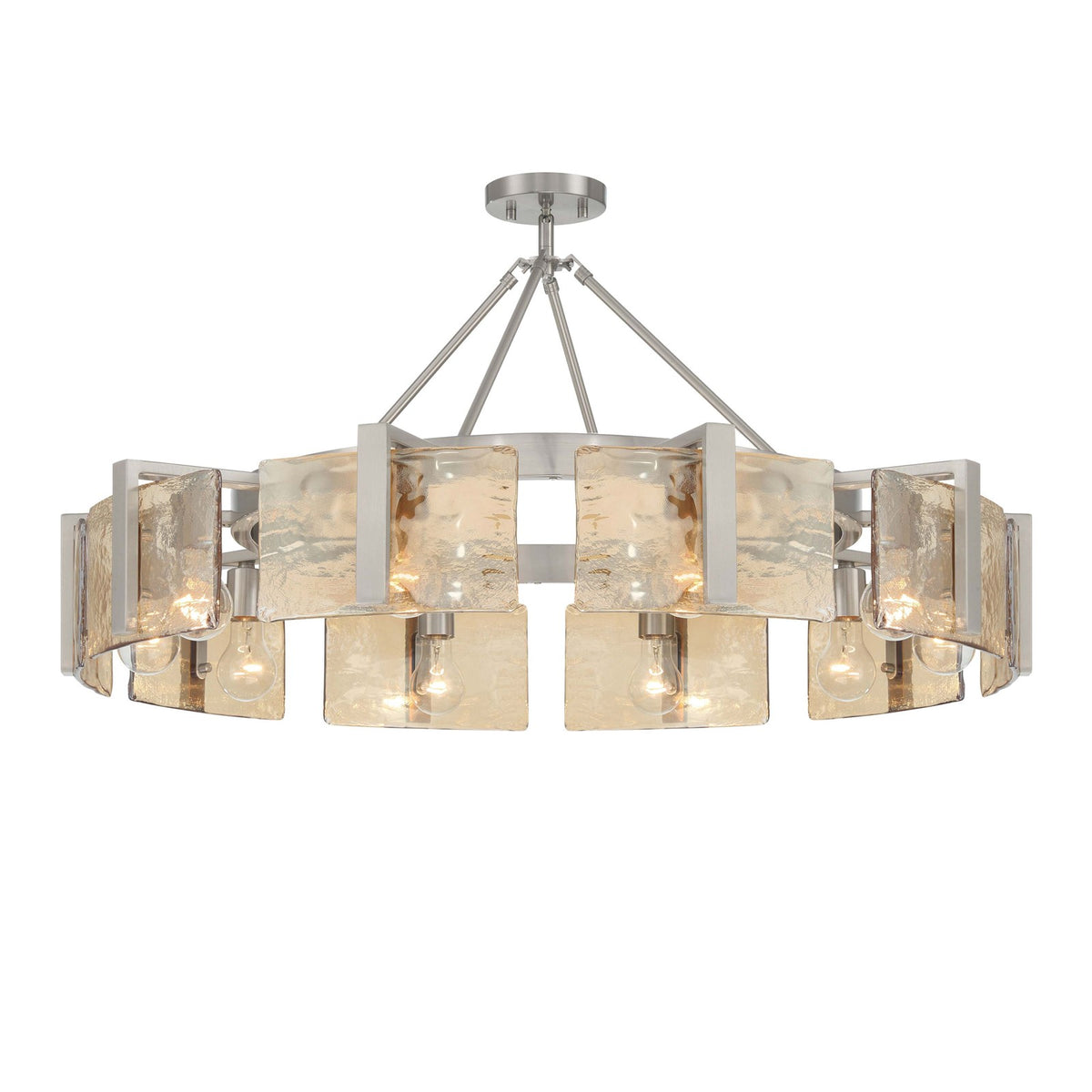 Golden Lighting Aenon 36in 10-Light Semi-Flush Mount | Rustic Pewter and Amber Water Glass | Dining Room & Foyer | Model 3164-10SF PW-AWG