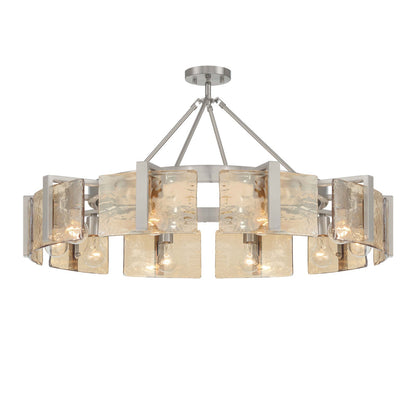 Golden Lighting Aenon 36in 10-Light Semi-Flush Mount | Rustic Pewter and Amber Water Glass | Dining Room & Foyer | Model 3164-10SF PW-AWG