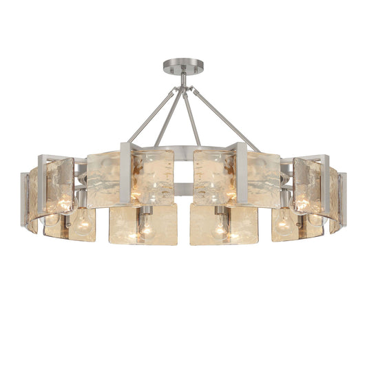Golden Lighting Aenon 36in 10-Light Semi-Flush Mount | Rustic Pewter and Amber Water Glass | Dining Room & Foyer | Model 3164-10SF PW-AWG
