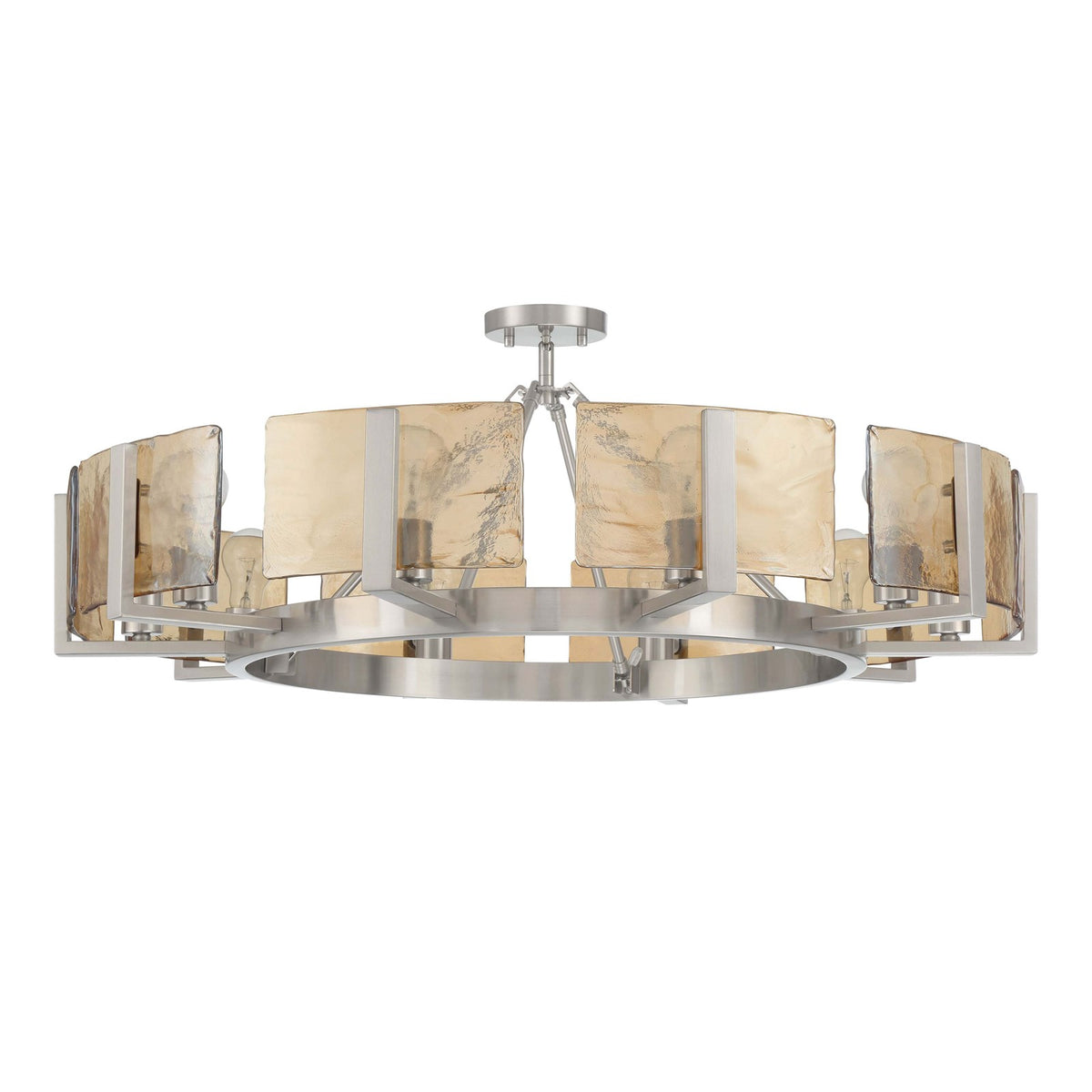 Golden Lighting Aenon 36in 10-Light Semi-Flush Mount | Rustic Pewter and Amber Water Glass | Dining Room & Foyer | Model 3164-10SF PW-AWG