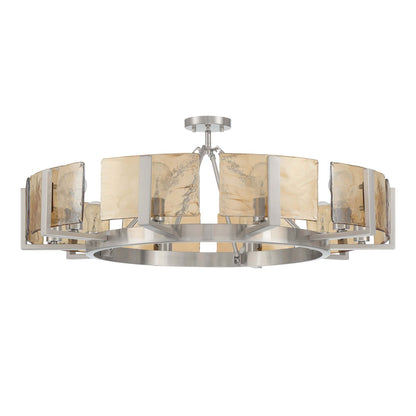 Golden Lighting Aenon 36in 10-Light Semi-Flush Mount | Rustic Pewter and Amber Water Glass | Dining Room & Foyer | Model 3164-10SF PW-AWG
