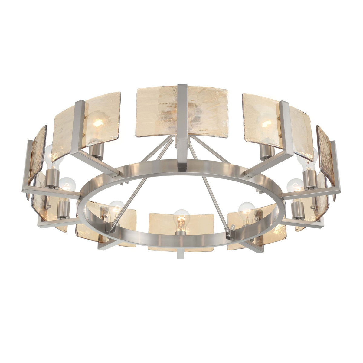 Golden Lighting Aenon 36in 10-Light Semi-Flush Mount | Rustic Pewter and Amber Water Glass | Dining Room & Foyer | Model 3164-10SF PW-AWG