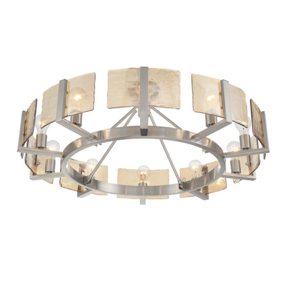 Golden Lighting Aenon 36in 10-Light Semi-Flush Mount | Rustic Pewter and Amber Water Glass | Dining Room & Foyer | Model 3164-10SF PW-AWG