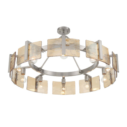 Golden Lighting Aenon 36in 10-Light Semi-Flush Mount | Rustic Pewter and Amber Water Glass | Dining Room & Foyer | Model 3164-10SF PW-AWG