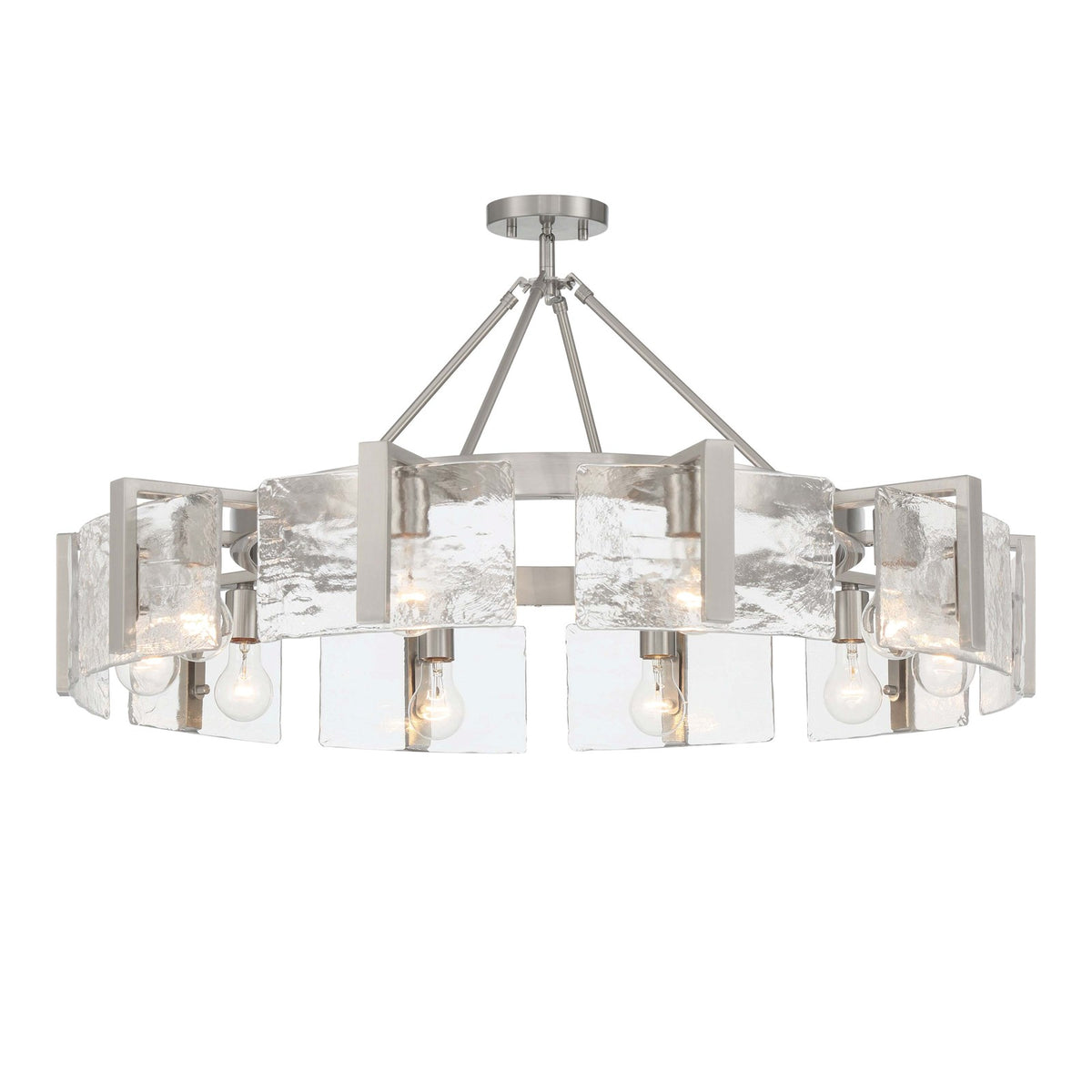 Golden Lighting Aenon 36in 10-Light Semi-Flush Mount | Rustic Pewter and Hammered Water Glass | Foyer & Dining Room | Model 3164-10SF PW-HWG