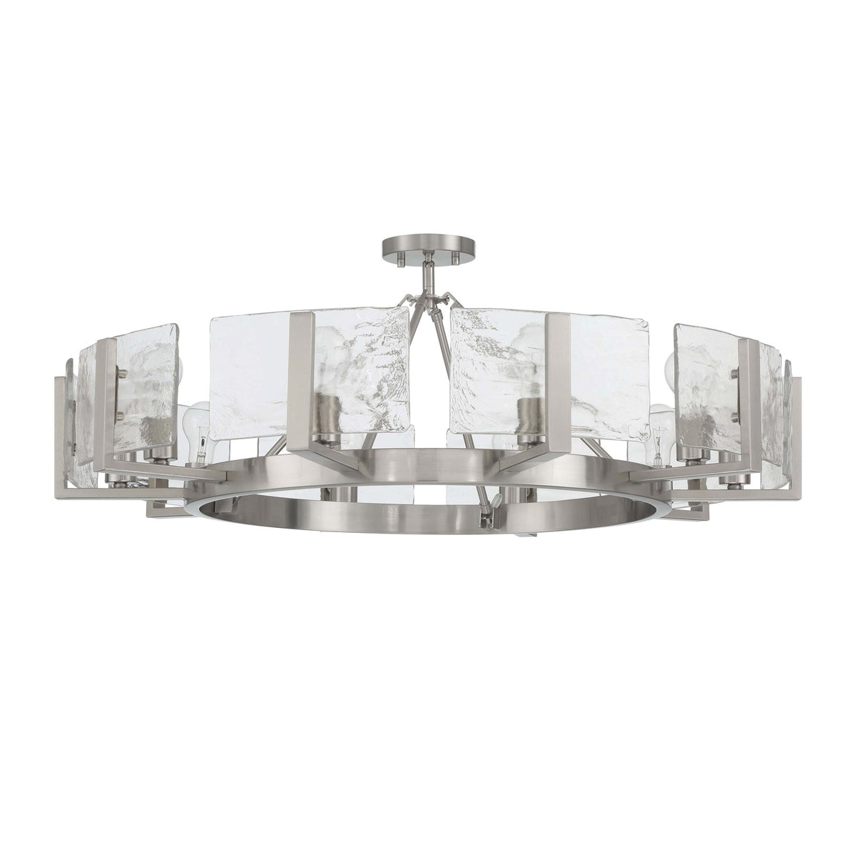 Golden Lighting Aenon 36in 10-Light Semi-Flush Mount | Rustic Pewter and Hammered Water Glass | Foyer & Dining Room | Model 3164-10SF PW-HWG