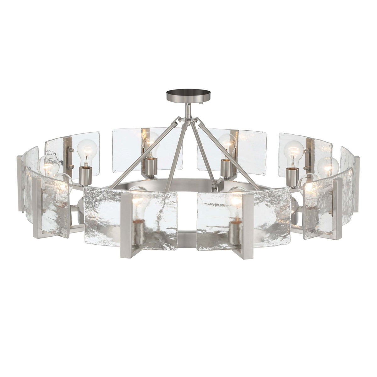 Golden Lighting Aenon 36in 10-Light Semi-Flush Mount | Rustic Pewter and Hammered Water Glass | Foyer & Dining Room | Model 3164-10SF PW-HWG