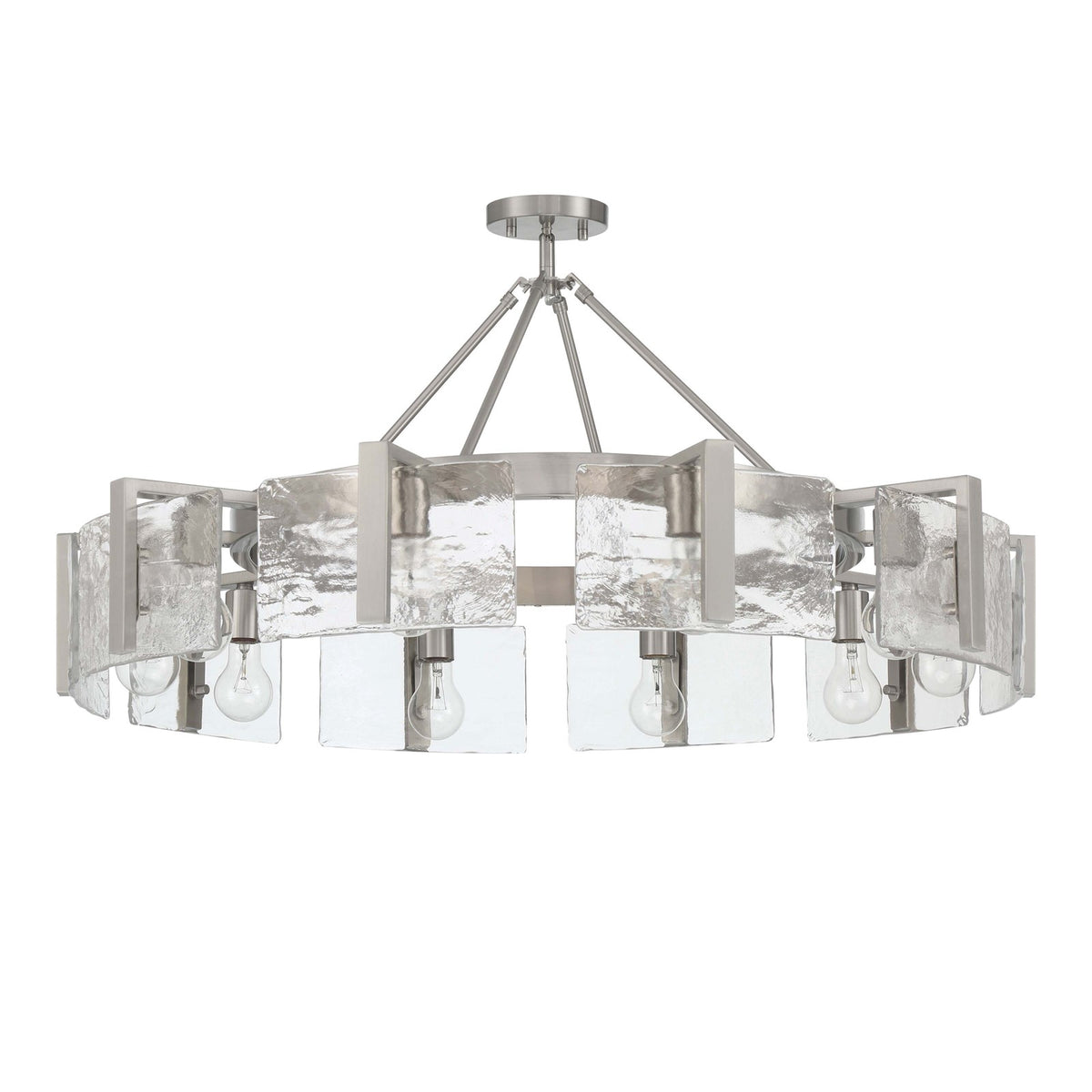 Golden Lighting Aenon 36in 10-Light Semi-Flush Mount | Rustic Pewter and Hammered Water Glass | Foyer & Dining Room | Model 3164-10SF PW-HWG