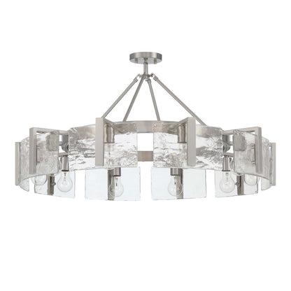 Golden Lighting Aenon 36in 10-Light Semi-Flush Mount | Rustic Pewter and Hammered Water Glass | Foyer & Dining Room | Model 3164-10SF PW-HWG