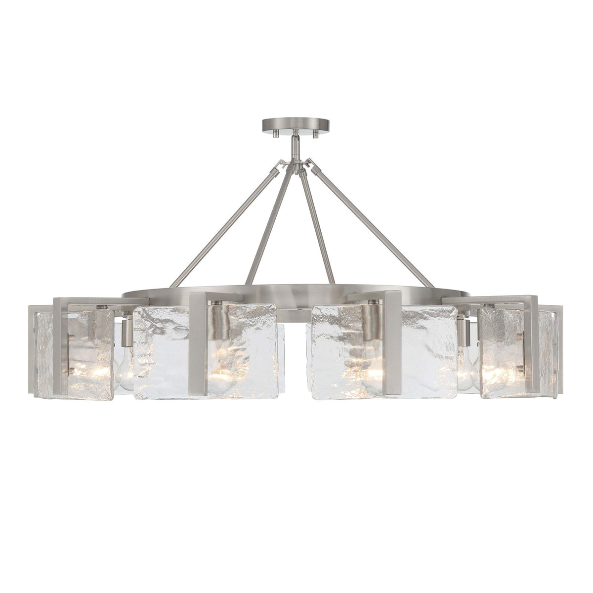 Golden Lighting Aenon 36in 10-Light Semi-Flush Mount | Rustic Pewter and Hammered Water Glass | Foyer & Dining Room | Model 3164-10SF PW-HWG