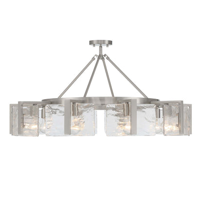 Golden Lighting Aenon 36in 10-Light Semi-Flush Mount | Rustic Pewter and Hammered Water Glass | Foyer & Dining Room | Model 3164-10SF PW-HWG