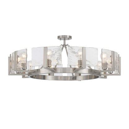 Golden Lighting Aenon 36in 10-Light Semi-Flush Mount | Rustic Pewter and Hammered Water Glass | Foyer & Dining Room | Model 3164-10SF PW-HWG