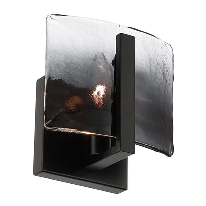Golden Lighting Aenon 1-Light Wall Sconce | Rustic Matte Black and Smoky Water Glass | Hallway & Bathroom | 6.88 x 4 x 6.75 in | Model 3164-1W BLK-SWG
