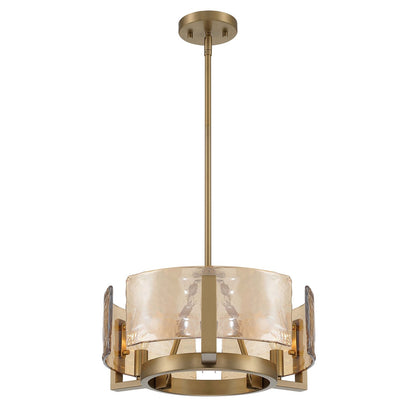 Golden Lighting Aenon 17in 3-Light Chandelier | Rustic Brushed Champagne Brass and Amber Water Glass | Dining Room & Foyer | Model 3164-3 BCB-AWG