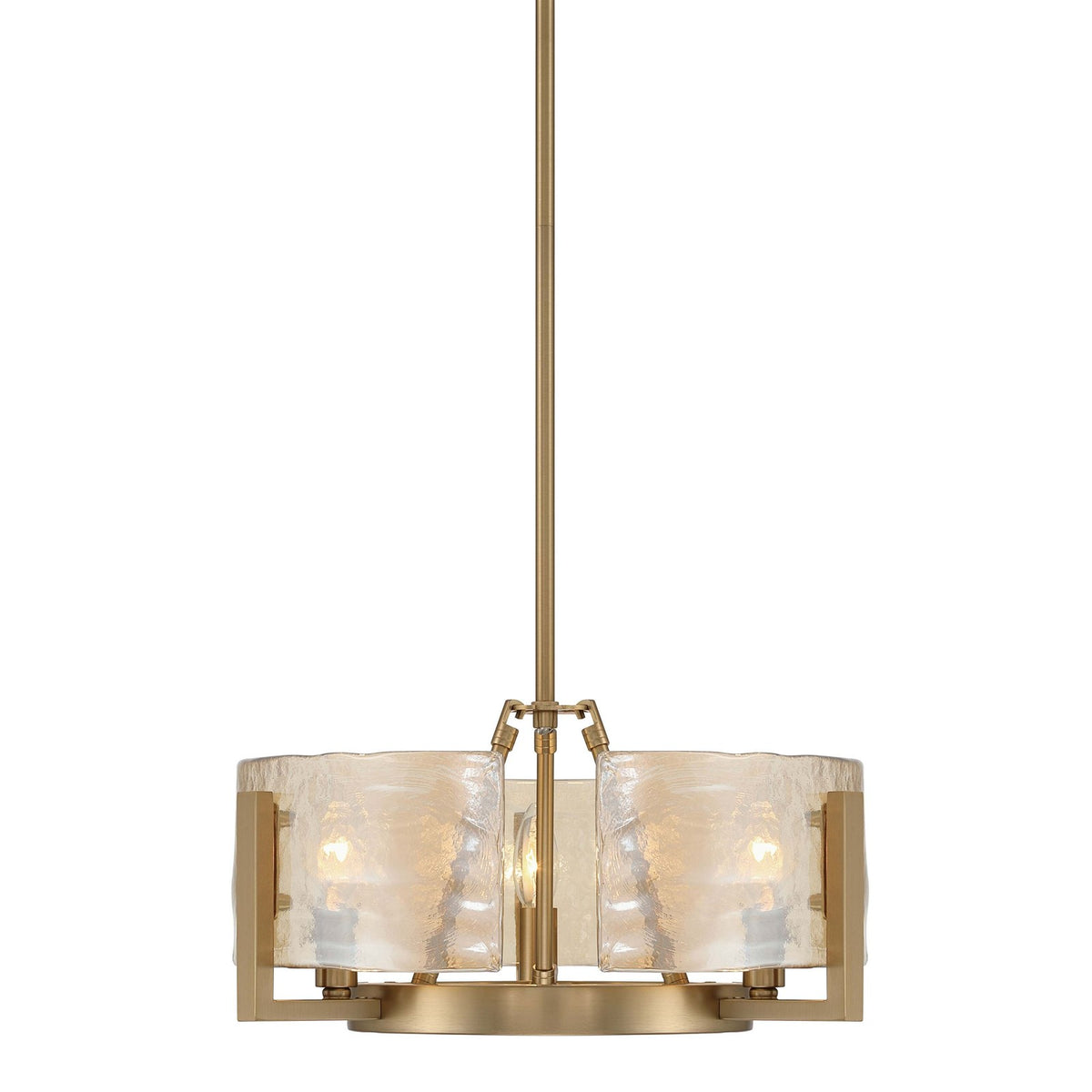 Golden Lighting Aenon 17in 3-Light Chandelier | Rustic Brushed Champagne Brass and Amber Water Glass | Dining Room & Foyer | Model 3164-3 BCB-AWG