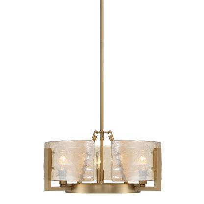 Golden Lighting Aenon 17in 3-Light Chandelier | Rustic Brushed Champagne Brass and Amber Water Glass | Dining Room & Foyer | Model 3164-3 BCB-AWG