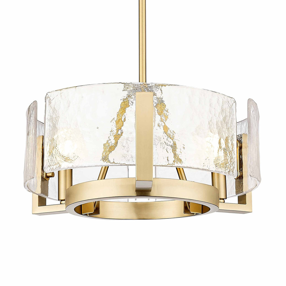 Golden Lighting Aenon 17in 3-Light Chandelier | Rustic Brushed Champagne Brass and Amber Water Glass | Dining Room & Foyer | Model 3164-3 BCB-AWG