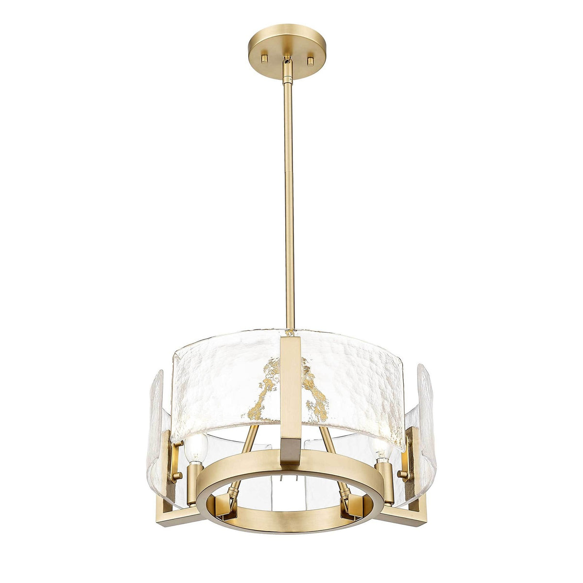 Golden Lighting Aenon 17in 3-Light Chandelier | Rustic Brushed Champagne Brass and Amber Water Glass | Dining Room & Foyer | Model 3164-3 BCB-AWG