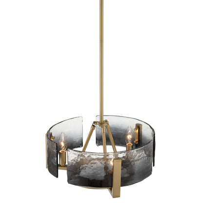 Golden Lighting Aenon 16.5in 3-Light Chandelier | Rustic Lodge Brushed Champagne Brass and Smoky Water Glass | Dining Room | Model 3164-3 BCB-SWG