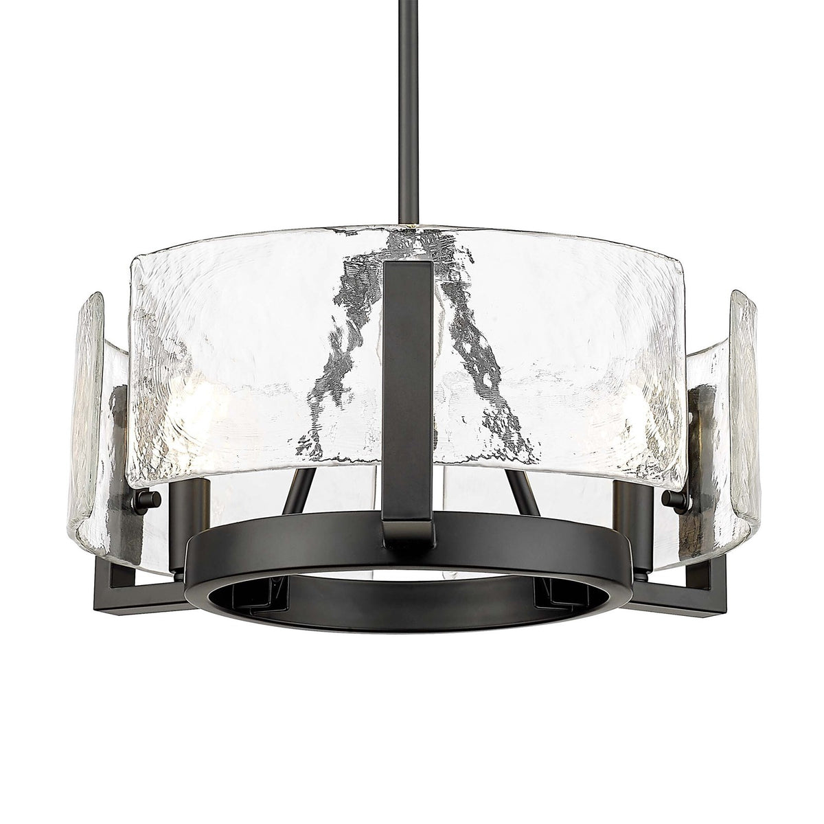 Golden Lighting Aenon 16.5in 3-Light Chandelier | Rustic Matte Black and Clear Hammered Water Glass | Dining Room & Foyer | Model 3164-3 BLK-HWG