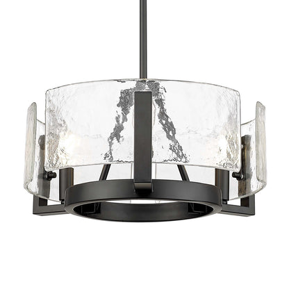 Golden Lighting Aenon 16.5in 3-Light Chandelier | Rustic Matte Black and Clear Hammered Water Glass | Dining Room & Foyer | Model 3164-3 BLK-HWG