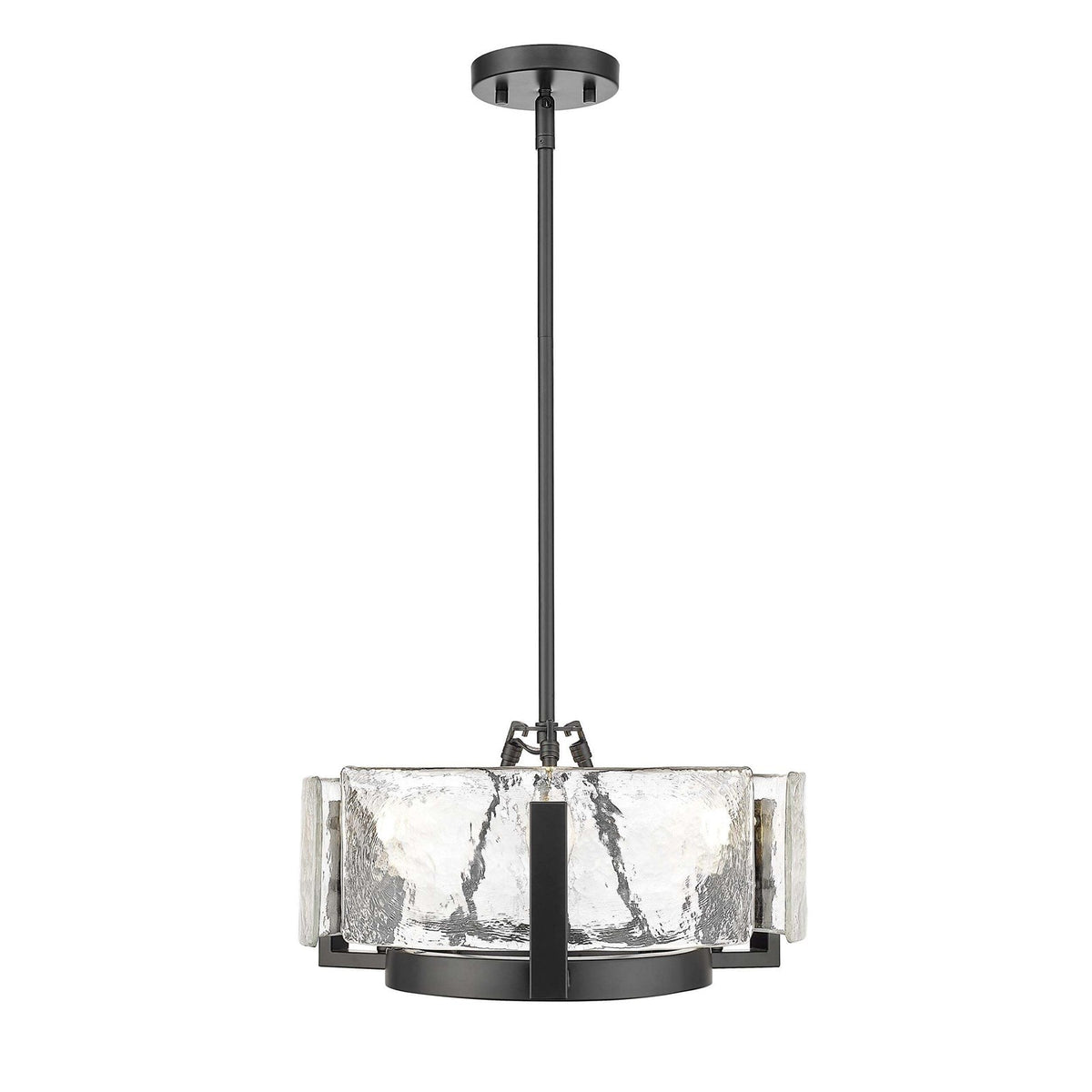 Golden Lighting Aenon 16.5in 3-Light Chandelier | Rustic Matte Black and Clear Hammered Water Glass | Dining Room & Foyer | Model 3164-3 BLK-HWG