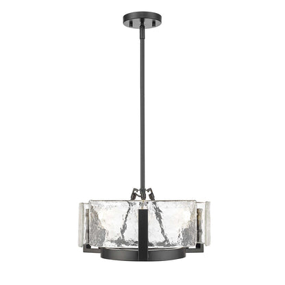 Golden Lighting Aenon 16.5in 3-Light Chandelier | Rustic Matte Black and Clear Hammered Water Glass | Dining Room & Foyer | Model 3164-3 BLK-HWG