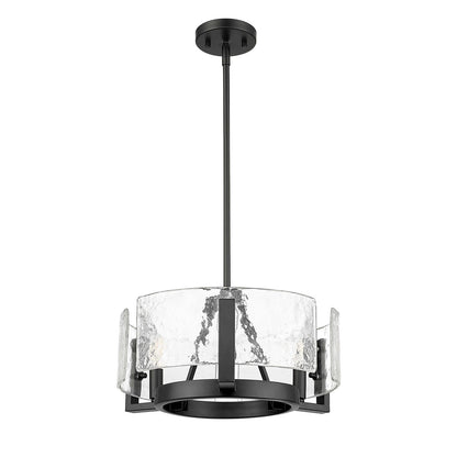 Golden Lighting Aenon 16.5in 3-Light Chandelier | Rustic Matte Black and Clear Hammered Water Glass | Dining Room & Foyer | Model 3164-3 BLK-HWG