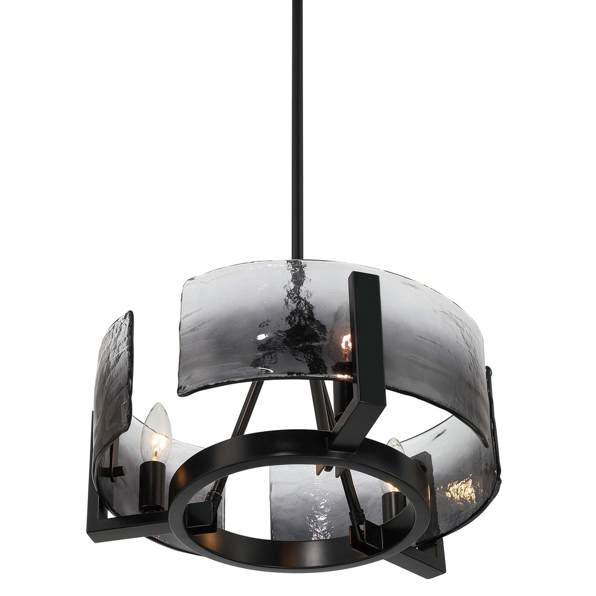 Golden Lighting Aenon 16in 3-Light Chandelier | Rustic Matte Black and Smoky Water Glass | Dining Room & Foyer | Model 3164-3 BLK-SWG