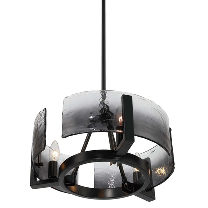 Golden Lighting Aenon 16in 3-Light Chandelier | Rustic Matte Black and Smoky Water Glass | Dining Room & Foyer | Model 3164-3 BLK-SWG