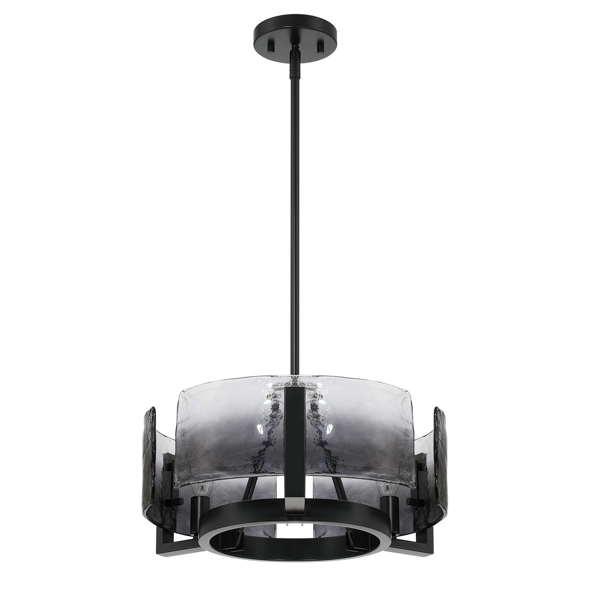 Golden Lighting Aenon 16in 3-Light Chandelier | Rustic Matte Black and Smoky Water Glass | Dining Room & Foyer | Model 3164-3 BLK-SWG