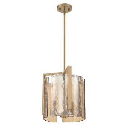 Golden Lighting Aenon 13in 3-Light Pendant | Rustic Brushed Champagne Brass and Amber Water Glass | Kitchen Island & Dining | Model 3164-3P BCB-AWG