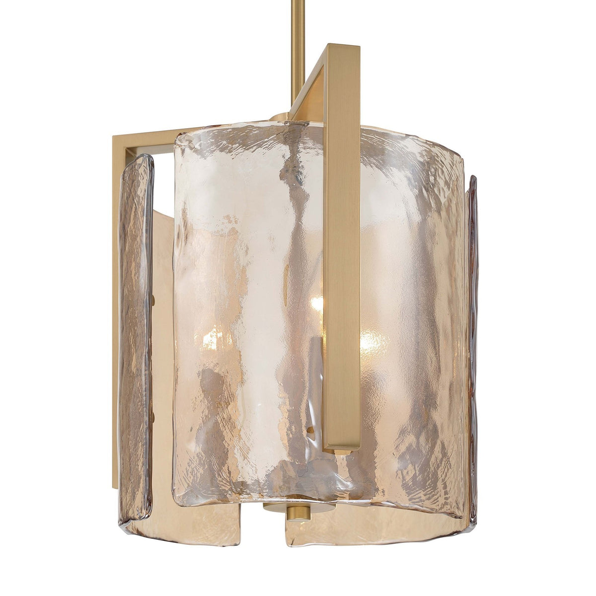 Golden Lighting Aenon 13in 3-Light Pendant | Rustic Brushed Champagne Brass and Amber Water Glass | Kitchen Island & Dining | Model 3164-3P BCB-AWG