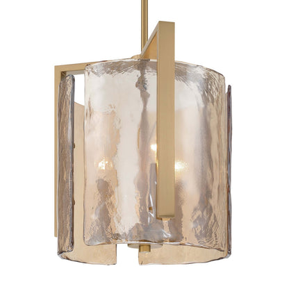 Golden Lighting Aenon 13in 3-Light Pendant | Rustic Brushed Champagne Brass and Amber Water Glass | Kitchen Island & Dining | Model 3164-3P BCB-AWG
