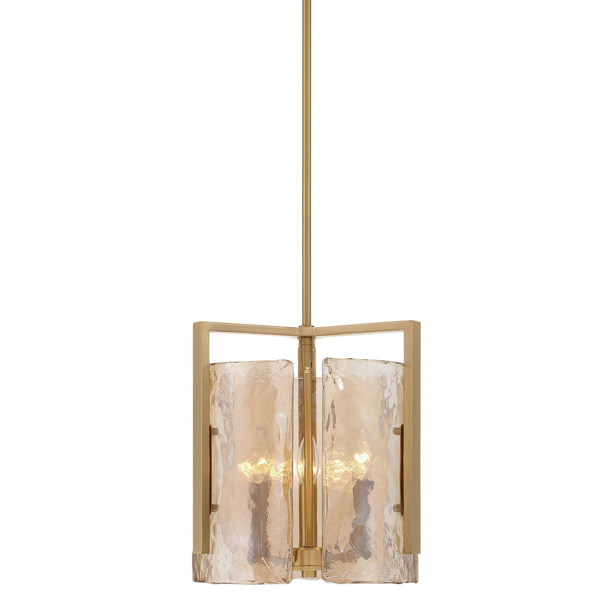 Golden Lighting Aenon 13in 3-Light Pendant | Rustic Brushed Champagne Brass and Amber Water Glass | Kitchen Island & Dining | Model 3164-3P BCB-AWG