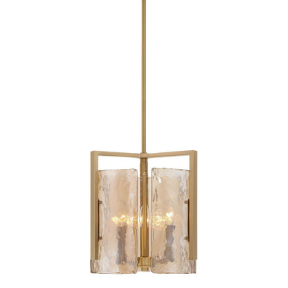 Golden Lighting Aenon 13in 3-Light Pendant | Rustic Brushed Champagne Brass and Amber Water Glass | Kitchen Island & Dining | Model 3164-3P BCB-AWG