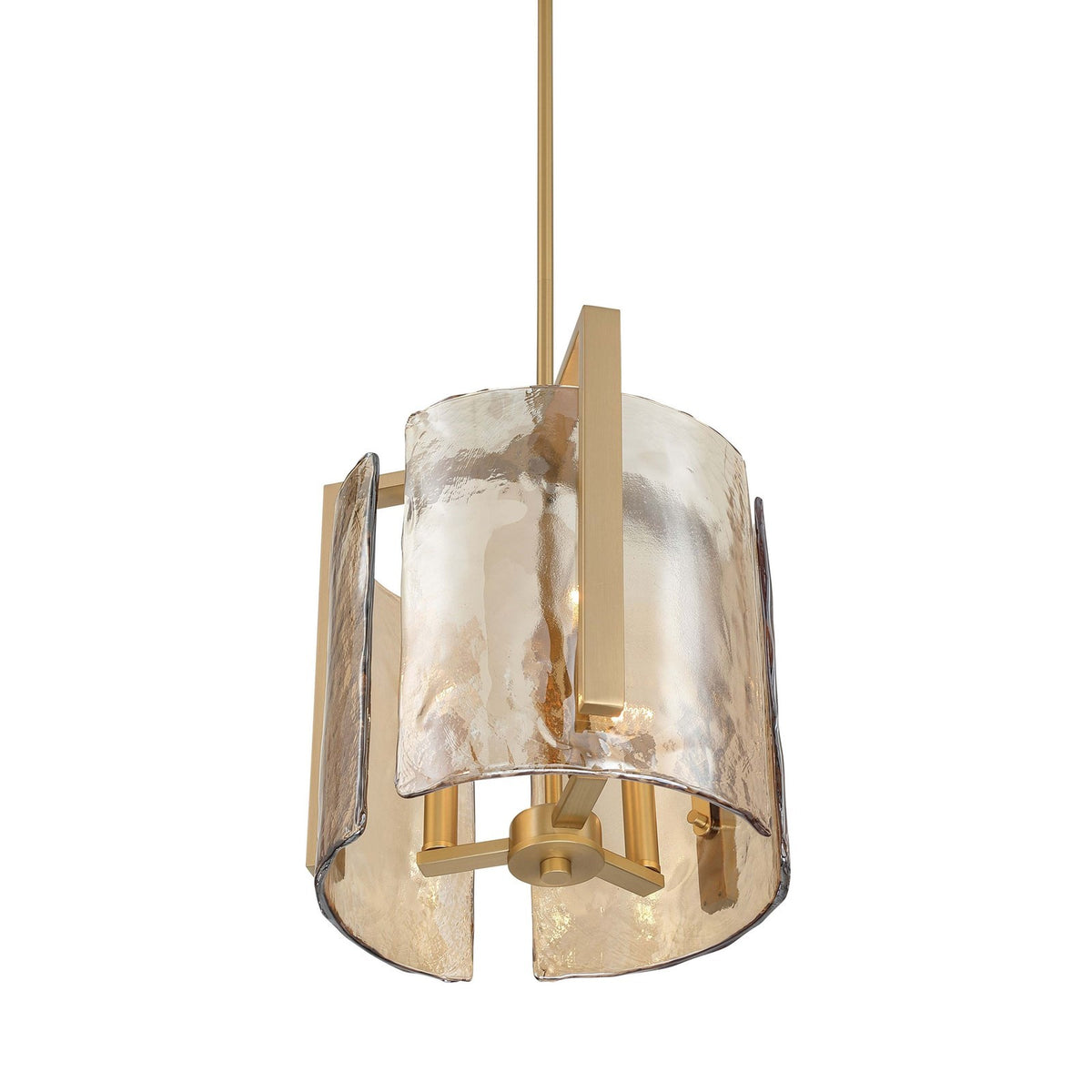 Golden Lighting Aenon 13in 3-Light Pendant | Rustic Brushed Champagne Brass and Amber Water Glass | Kitchen Island & Dining | Model 3164-3P BCB-AWG