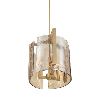 Golden Lighting Aenon 13in 3-Light Pendant | Rustic Brushed Champagne Brass and Amber Water Glass | Kitchen Island & Dining | Model 3164-3P BCB-AWG
