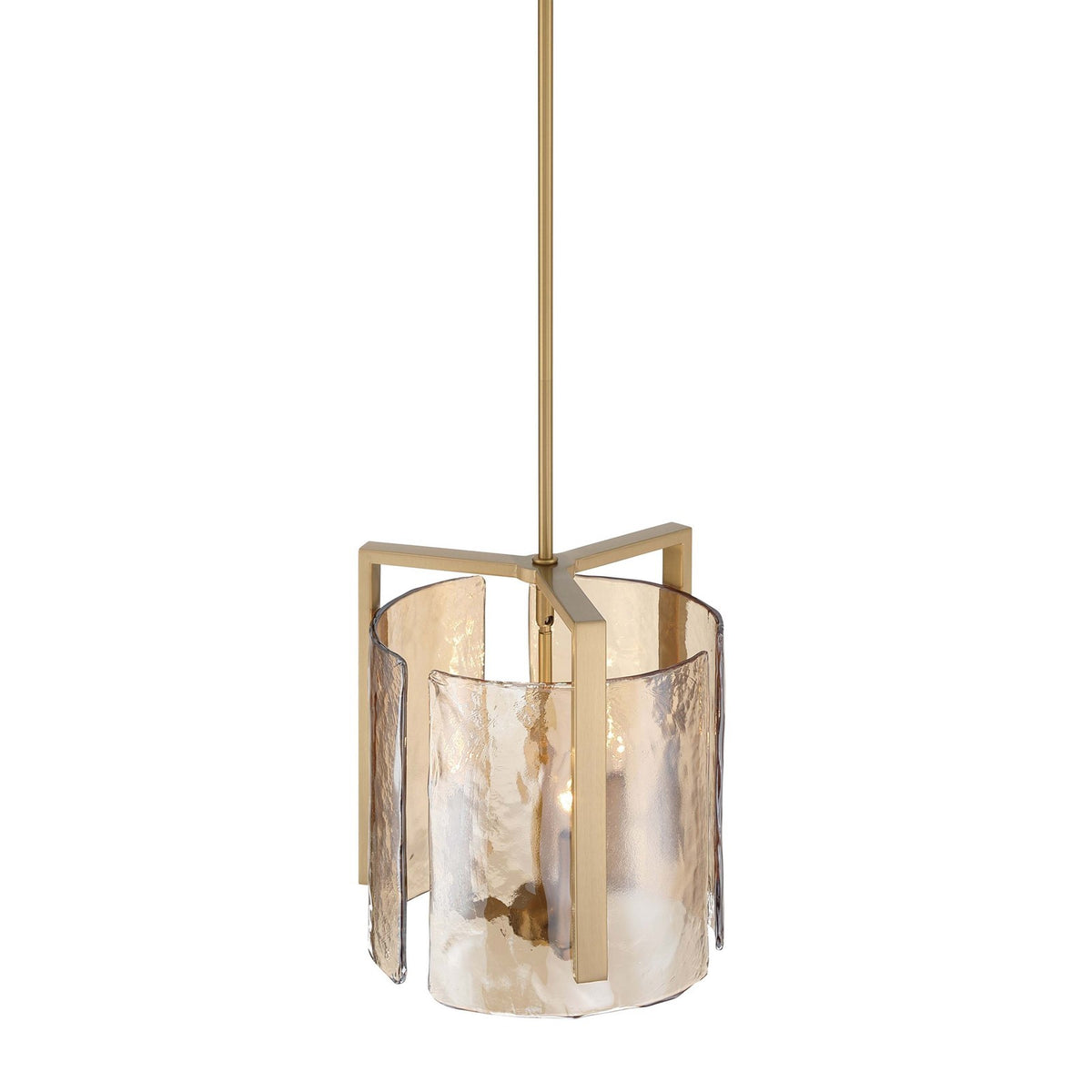 Golden Lighting Aenon 13in 3-Light Pendant | Rustic Brushed Champagne Brass and Amber Water Glass | Kitchen Island & Dining | Model 3164-3P BCB-AWG
