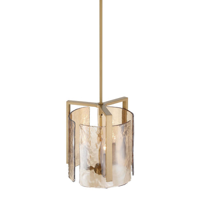 Golden Lighting Aenon 13in 3-Light Pendant | Rustic Brushed Champagne Brass and Amber Water Glass | Kitchen Island & Dining | Model 3164-3P BCB-AWG
