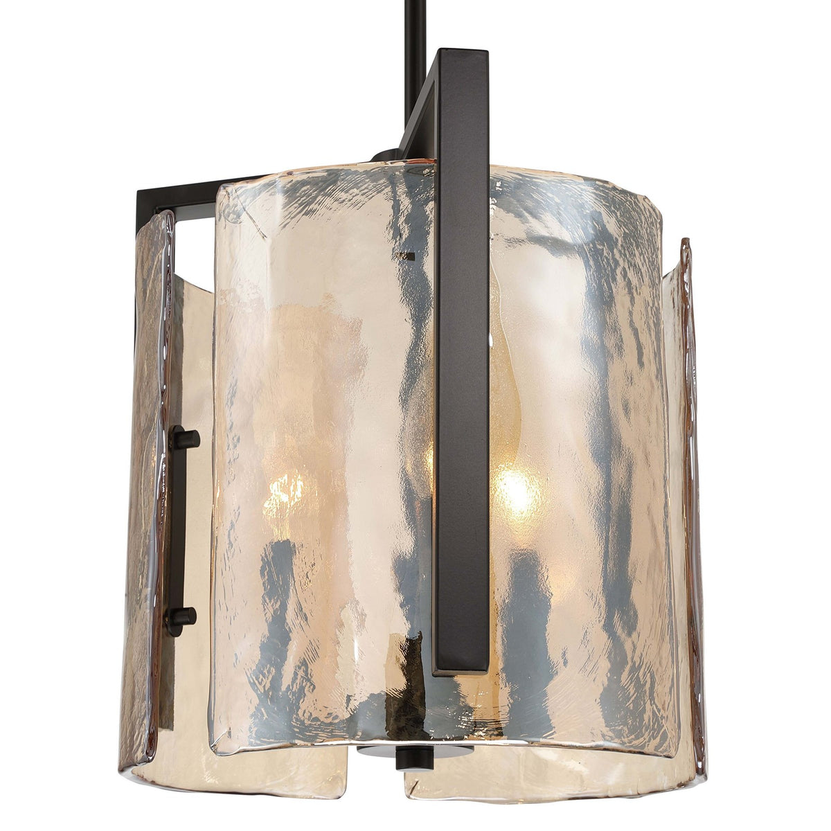 Golden Lighting Aenon 13in 3-Light Pendant | Rustic Matte Black and Amber Water Glass | Kitchen Island & Dining Room | Model 3164-3P BLK-AWG
