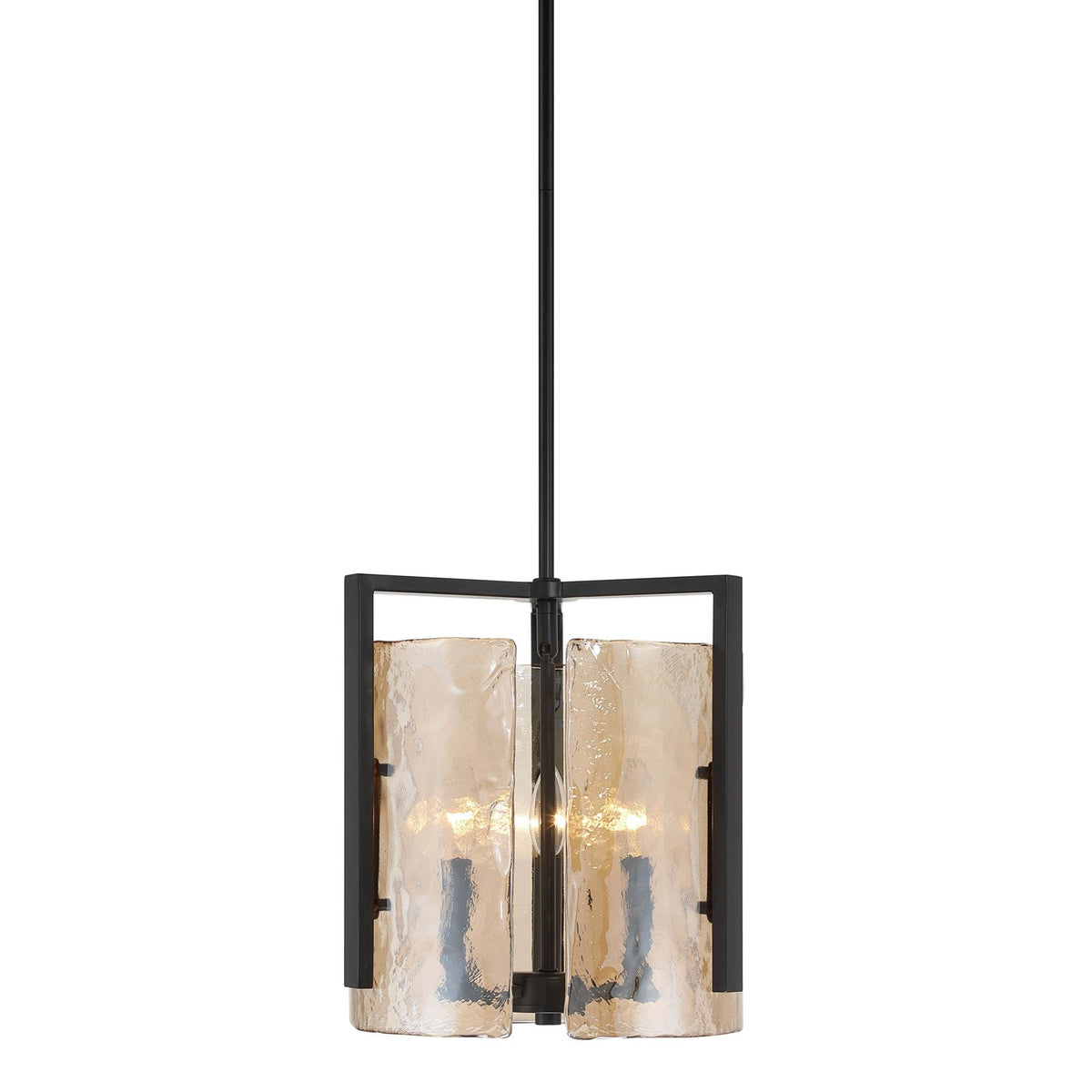 Golden Lighting Aenon 13in 3-Light Pendant | Rustic Matte Black and Amber Water Glass | Kitchen Island & Dining Room | Model 3164-3P BLK-AWG