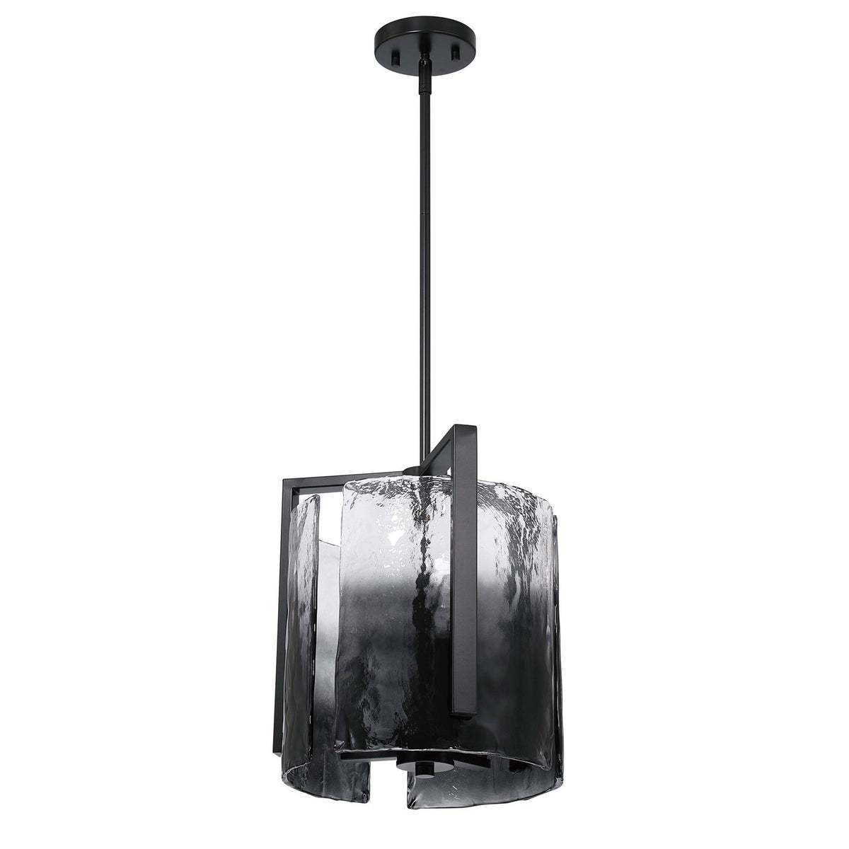 Golden Lighting Aenon 13in 3-Light Pendant | Rustic Matte Black and Smoky Water Glass | Kitchen Island & Dining Room | Model 3164-3P BLK-SWG