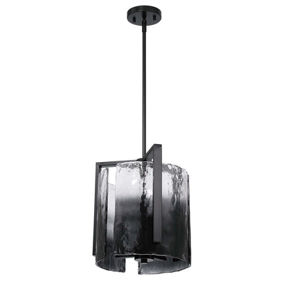 Golden Lighting Aenon 13in 3-Light Pendant | Rustic Matte Black and Smoky Water Glass | Kitchen Island & Dining Room | Model 3164-3P BLK-SWG