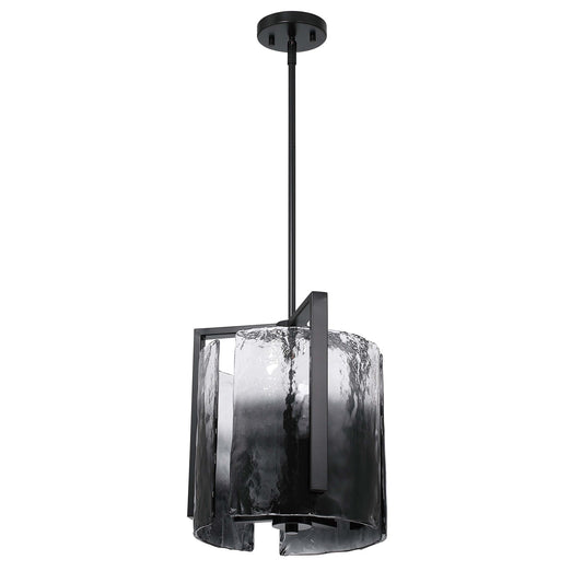Golden Lighting Aenon 13in 3-Light Pendant | Rustic Matte Black and Smoky Water Glass | Kitchen Island & Dining Room | Model 3164-3P BLK-SWG