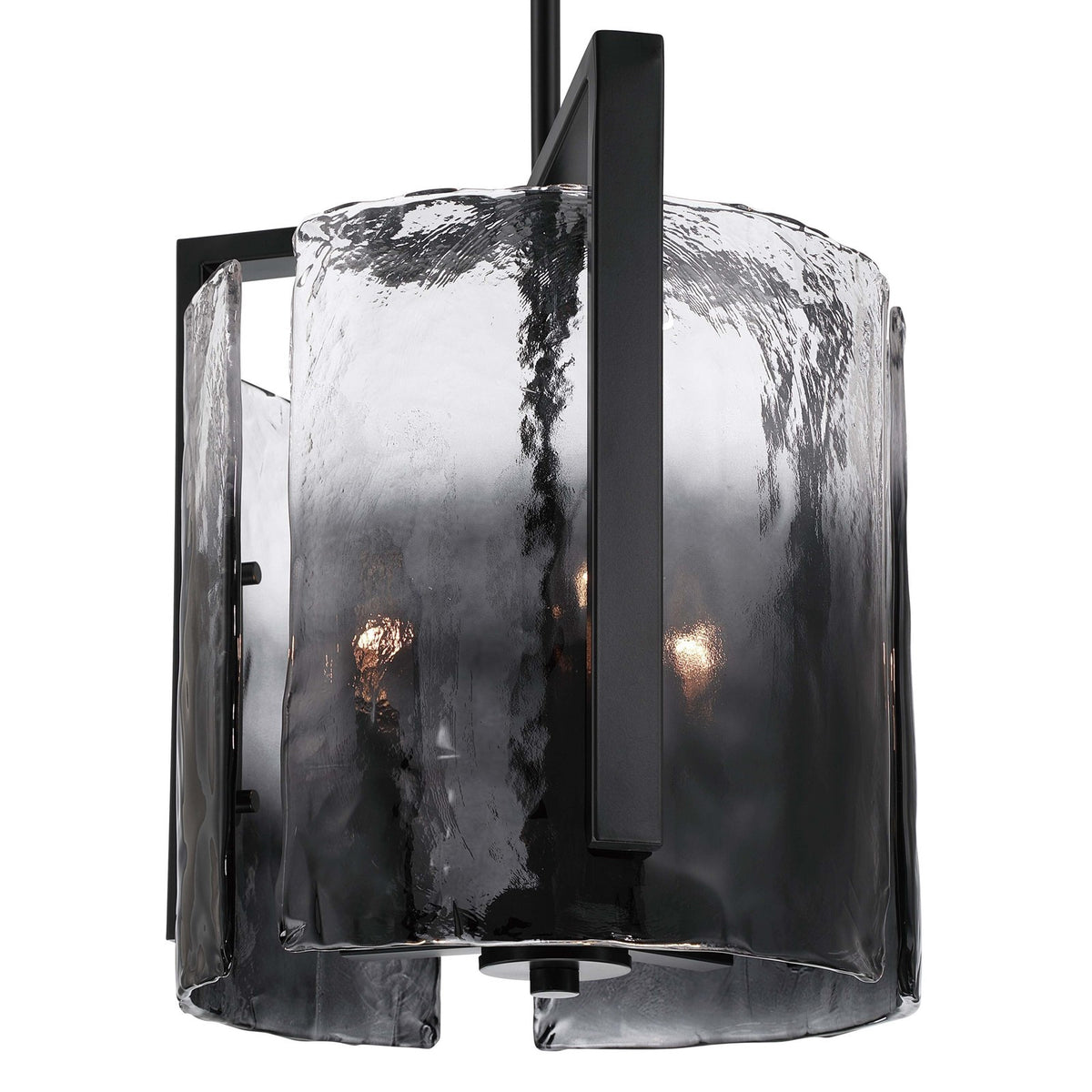 Golden Lighting Aenon 13in 3-Light Pendant | Rustic Matte Black and Smoky Water Glass | Kitchen Island & Dining Room | Model 3164-3P BLK-SWG