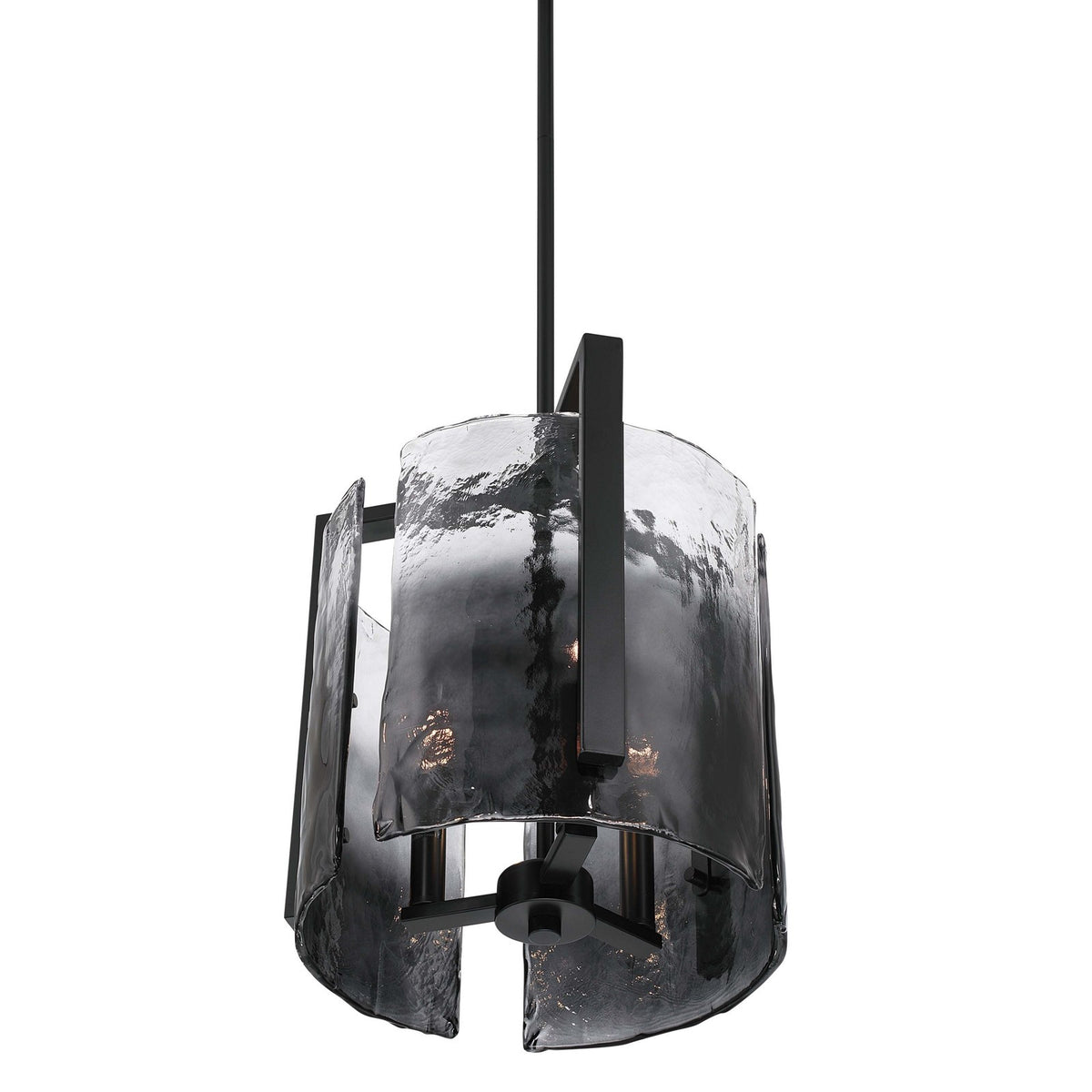 Golden Lighting Aenon 13in 3-Light Pendant | Rustic Matte Black and Smoky Water Glass | Kitchen Island & Dining Room | Model 3164-3P BLK-SWG