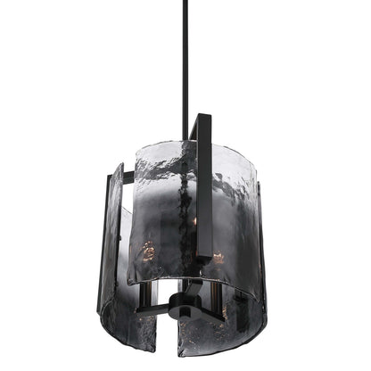 Golden Lighting Aenon 13in 3-Light Pendant | Rustic Matte Black and Smoky Water Glass | Kitchen Island & Dining Room | Model 3164-3P BLK-SWG
