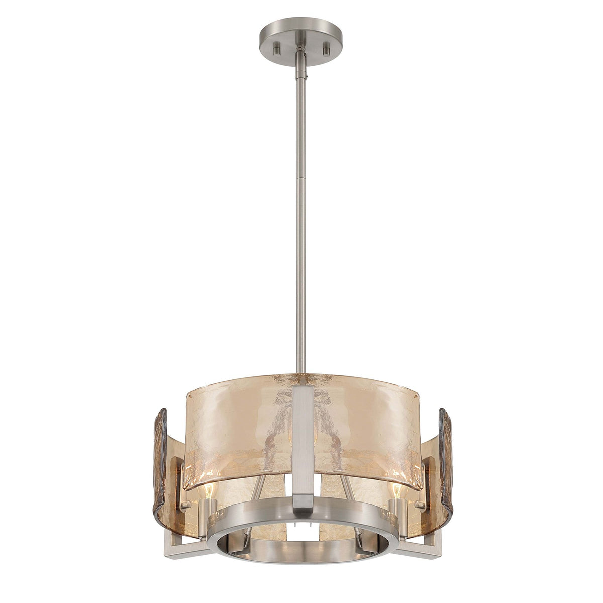 Golden Lighting Aenon 16in 3-Light Chandelier | Rustic Pewter and Amber Water Glass | Dining Room & Foyer | Model 3164-3 PW-AWG