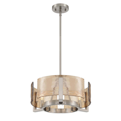 Golden Lighting Aenon 16in 3-Light Chandelier | Rustic Pewter and Amber Water Glass | Dining Room & Foyer | Model 3164-3 PW-AWG